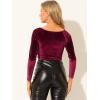 imageAllegra K Womens Velvet Long Sleeve Off Shoulder Solid Crop TopBurgundy