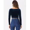 imageAllegra K Womens Velvet Long Sleeve Off Shoulder Solid Crop TopDark Blue