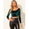 imageAllegra K Womens Velvet Long Sleeve Off Shoulder Solid Crop TopDark Green