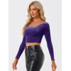 imageAllegra K Womens Velvet Long Sleeve Off Shoulder Solid Crop TopDark Purple