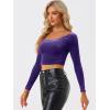 imageAllegra K Womens Velvet Long Sleeve Off Shoulder Solid Crop TopDark Purple