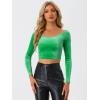 imageAllegra K Womens Velvet Long Sleeve Off Shoulder Solid Crop TopGreen