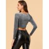 imageAllegra K Womens Velvet Long Sleeve Off Shoulder Solid Crop TopGrey