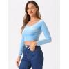 imageAllegra K Womens Velvet Long Sleeve Off Shoulder Solid Crop TopLight Blue