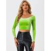 imageAllegra K Womens Velvet Long Sleeve Off Shoulder Solid Crop TopLight Green