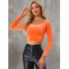 imageAllegra K Womens Velvet Long Sleeve Off Shoulder Solid Crop TopOrange