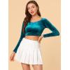 imageAllegra K Womens Velvet Long Sleeve Off Shoulder Solid Crop TopPeacock Blue
