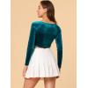 imageAllegra K Womens Velvet Long Sleeve Off Shoulder Solid Crop TopPeacock Blue