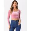 imageAllegra K Womens Velvet Long Sleeve Off Shoulder Solid Crop TopPink