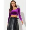 imageAllegra K Womens Velvet Long Sleeve Off Shoulder Solid Crop TopPurple