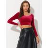 imageAllegra K Womens Velvet Long Sleeve Off Shoulder Solid Crop TopRed