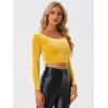 imageAllegra K Womens Velvet Long Sleeve Off Shoulder Solid Crop TopYellow