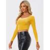 imageAllegra K Womens Velvet Long Sleeve Off Shoulder Solid Crop TopYellow