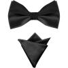 imageAllegra K Mens Solid Color PreTied Bow Tie with Matching Pocket Square Set for Wedding PartyBlack