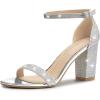 imageAllegra K Womens Glitter Ankle Strap Chunky Heels SandalsSilver