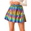 imageAllegra K Womens Metallic Mini Skirt Shiny Ruffle High Waist ALine SkirtsPurple