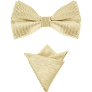 imageAllegra K Mens Solid Color PreTied Bow Tie with Matching Pocket Square Set for Wedding PartyChampagne
