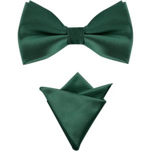 imageAllegra K Mens Solid Color PreTied Bow Tie with Matching Pocket Square Set for Wedding PartyDark Green