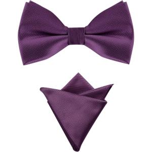 imageAllegra K Mens Solid Color PreTied Bow Tie with Matching Pocket Square Set for Wedding PartyDark Purple