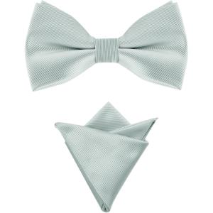 imageAllegra K Mens Solid Color PreTied Bow Tie with Matching Pocket Square Set for Wedding PartyGray