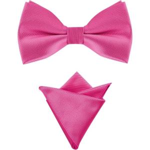imageAllegra K Mens Solid Color PreTied Bow Tie with Matching Pocket Square Set for Wedding PartyHot Pink