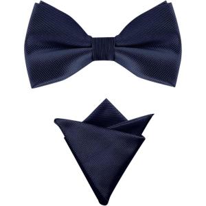 imageAllegra K Mens Solid Color PreTied Bow Tie with Matching Pocket Square Set for Wedding PartyNavy Blue