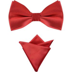 imageAllegra K Mens Solid Color PreTied Bow Tie with Matching Pocket Square Set for Wedding PartyRed