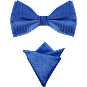 imageAllegra K Mens Solid Color PreTied Bow Tie with Matching Pocket Square Set for Wedding PartyRoyal Blue