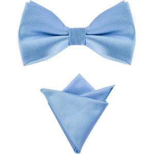 imageAllegra K Mens Solid Color PreTied Bow Tie with Matching Pocket Square Set for Wedding PartySky Blue
