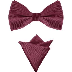 imageAllegra K Mens Solid Color PreTied Bow Tie with Matching Pocket Square Set for Wedding PartyWine Red