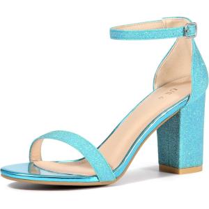 imageAllegra K Womens Glitter Ankle Strap Chunky Heels SandalsBlue
