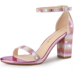 imageAllegra K Womens Glitter Ankle Strap Chunky Heels SandalsColorful