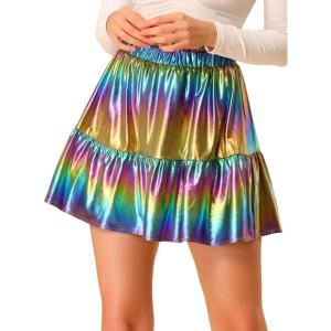 imageAllegra K Womens Metallic Mini Skirt Shiny Ruffle High Waist ALine SkirtsPurple