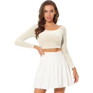 imageAllegra K Womens Velvet Long Sleeve Off Shoulder Solid Crop TopBeige