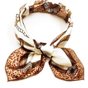 imageuxcell Women Square Scarf Scarves Leopard Printed Striped Polka Dots Pattern Kerchief NeckerchiefBeige Chain