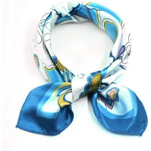 imageuxcell Women Square Scarf Scarves Leopard Printed Striped Polka Dots Pattern Kerchief NeckerchiefBlue White Flower