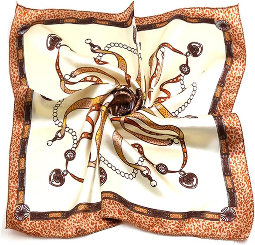 imageuxcell Women Square Scarf Scarves Leopard Printed Striped Polka Dots Pattern Kerchief NeckerchiefBeige Chain
