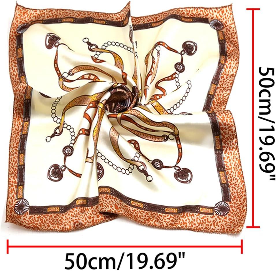 imageuxcell Women Square Scarf Scarves Leopard Printed Striped Polka Dots Pattern Kerchief NeckerchiefBeige Chain
