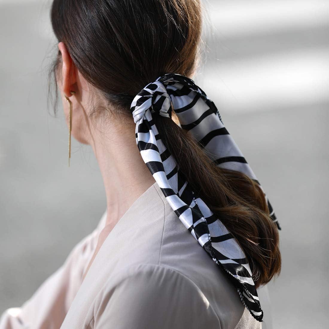 imageuxcell Women Square Scarf Scarves Leopard Printed Striped Polka Dots Pattern Kerchief NeckerchiefBlack White Zebra Pattern