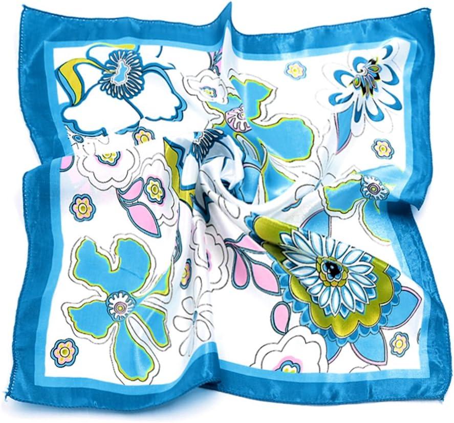 imageuxcell Women Square Scarf Scarves Leopard Printed Striped Polka Dots Pattern Kerchief NeckerchiefBlue White Flower