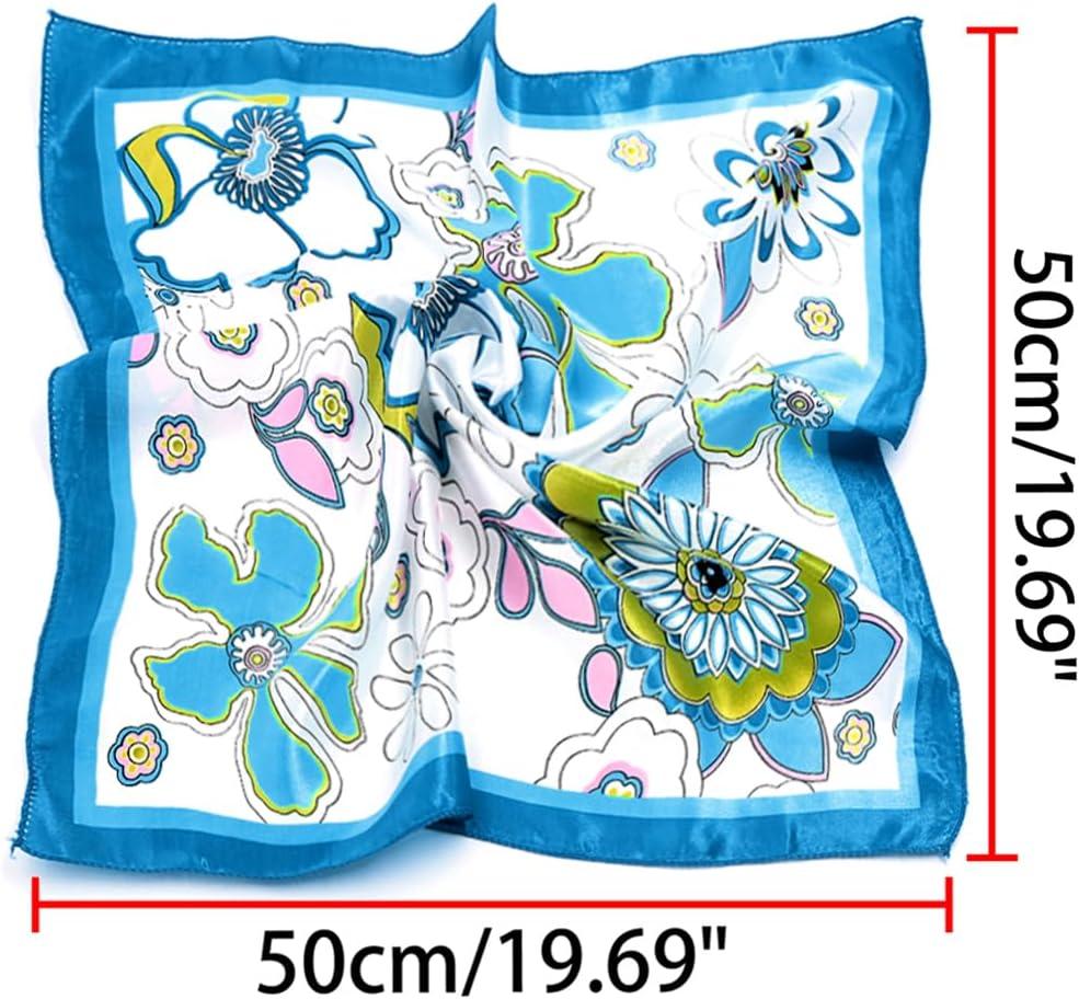 imageuxcell Women Square Scarf Scarves Leopard Printed Striped Polka Dots Pattern Kerchief NeckerchiefBlue White Flower