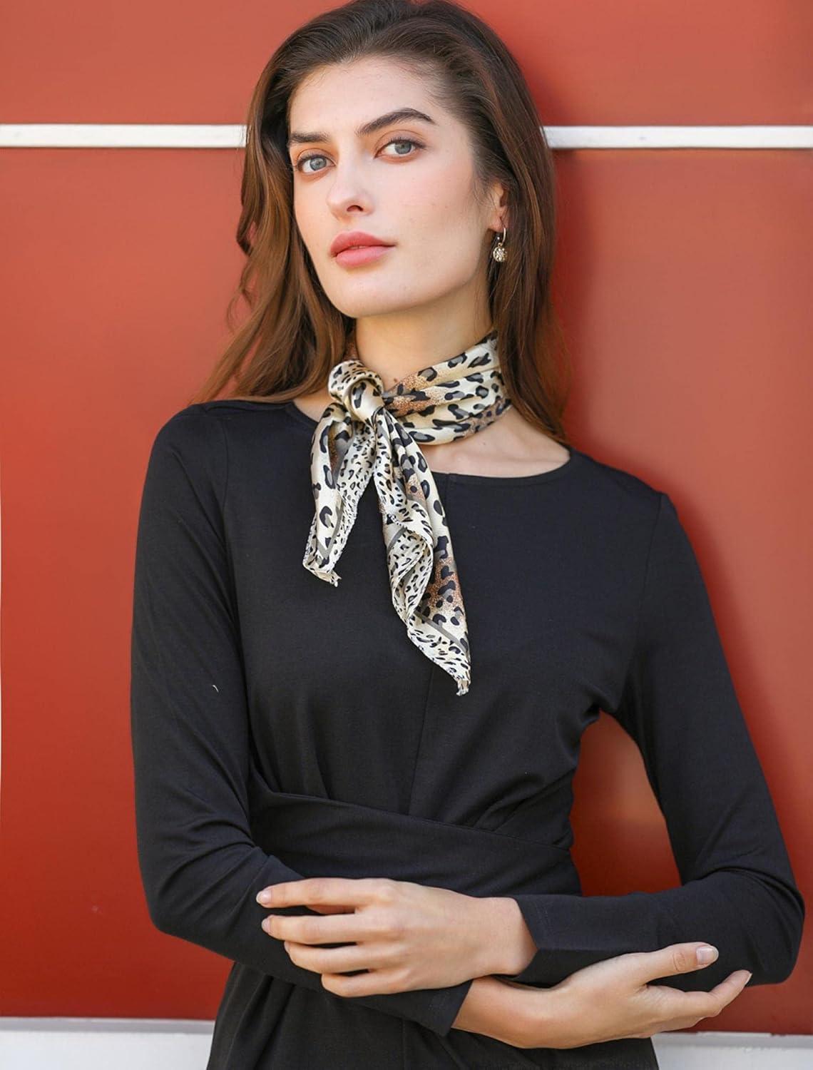 imageuxcell Women Square Scarf Scarves Leopard Printed Striped Polka Dots Pattern Kerchief NeckerchiefGold Leopard