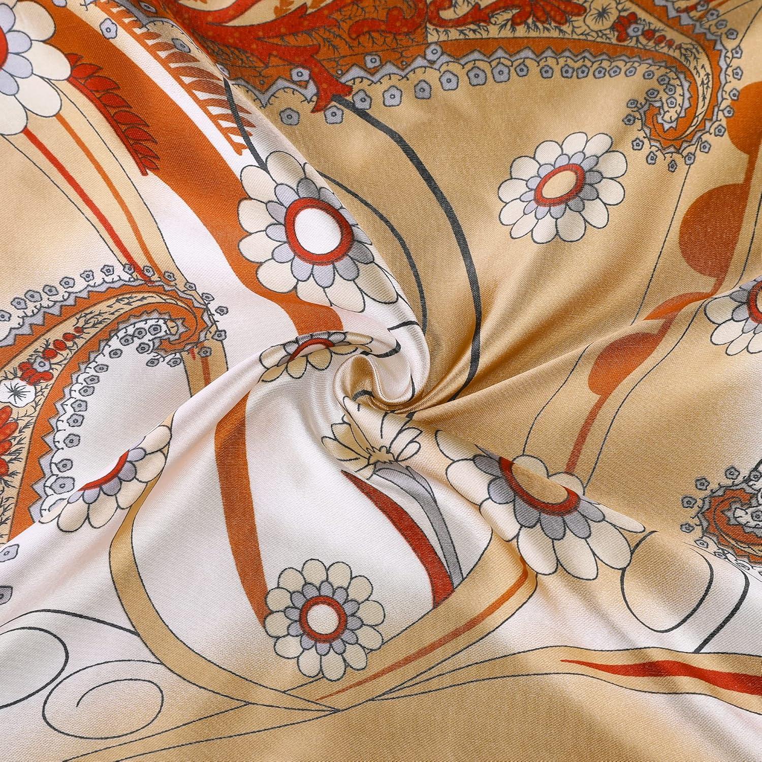 imageuxcell Women Square Scarf Scarves Leopard Printed Striped Polka Dots Pattern Kerchief NeckerchiefRed Beige Paisleys Floral