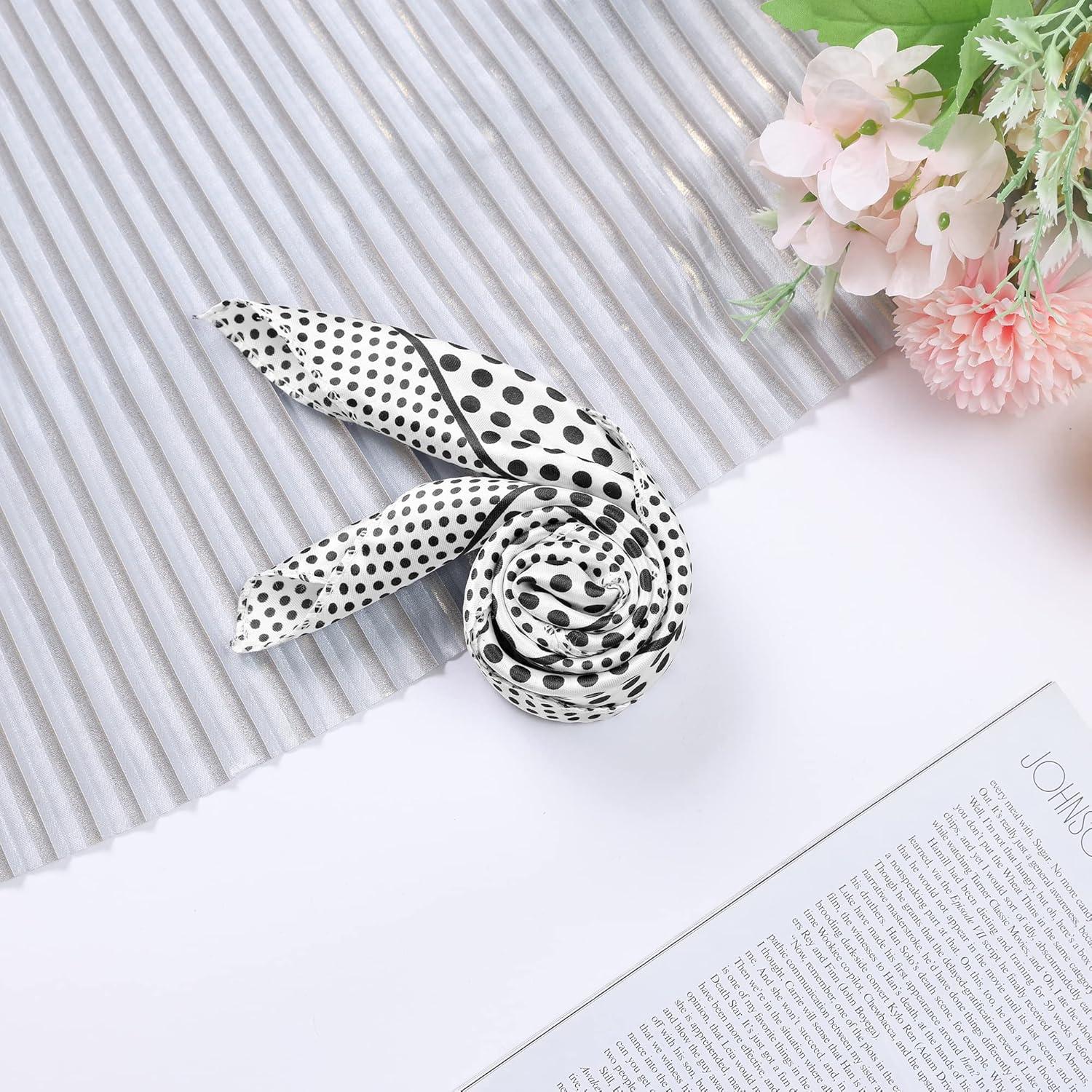 imageuxcell Women Square Scarf Scarves Leopard Printed Striped Polka Dots Pattern Kerchief NeckerchiefWhite Black Dots