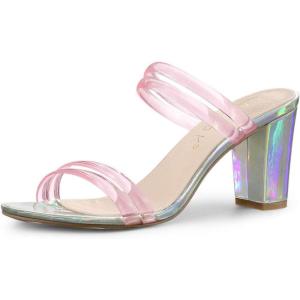 imageAllegra K Womens Clear Strappy Heel Slide Mule Block Heel SandalPink