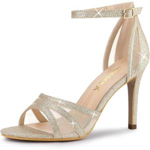 imageAllegra K Womens Glitter Ankle Strap Stiletto Heels SandalsGold