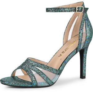 imageAllegra K Womens Glitter Ankle Strap Stiletto Heels SandalsGreen