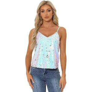 imageAllegra K Womens Sequined Shining Camisole Club Party Glitter Disco Sparkle Cami TopLight Blue