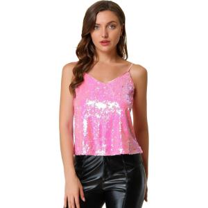 imageAllegra K Womens Sequined Shining Camisole Club Party Glitter Disco Sparkle Cami TopPink