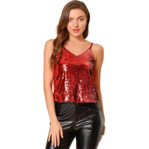 imageAllegra K Womens Sequined Shining Camisole Club Party Glitter Disco Sparkle Cami TopRed